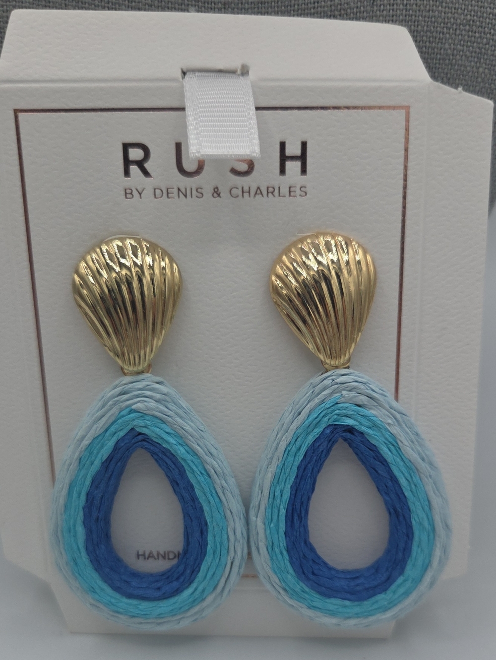 5 for $25! RUSH by Denis & Charles Blue Teardrop Raffia Drop Earrings